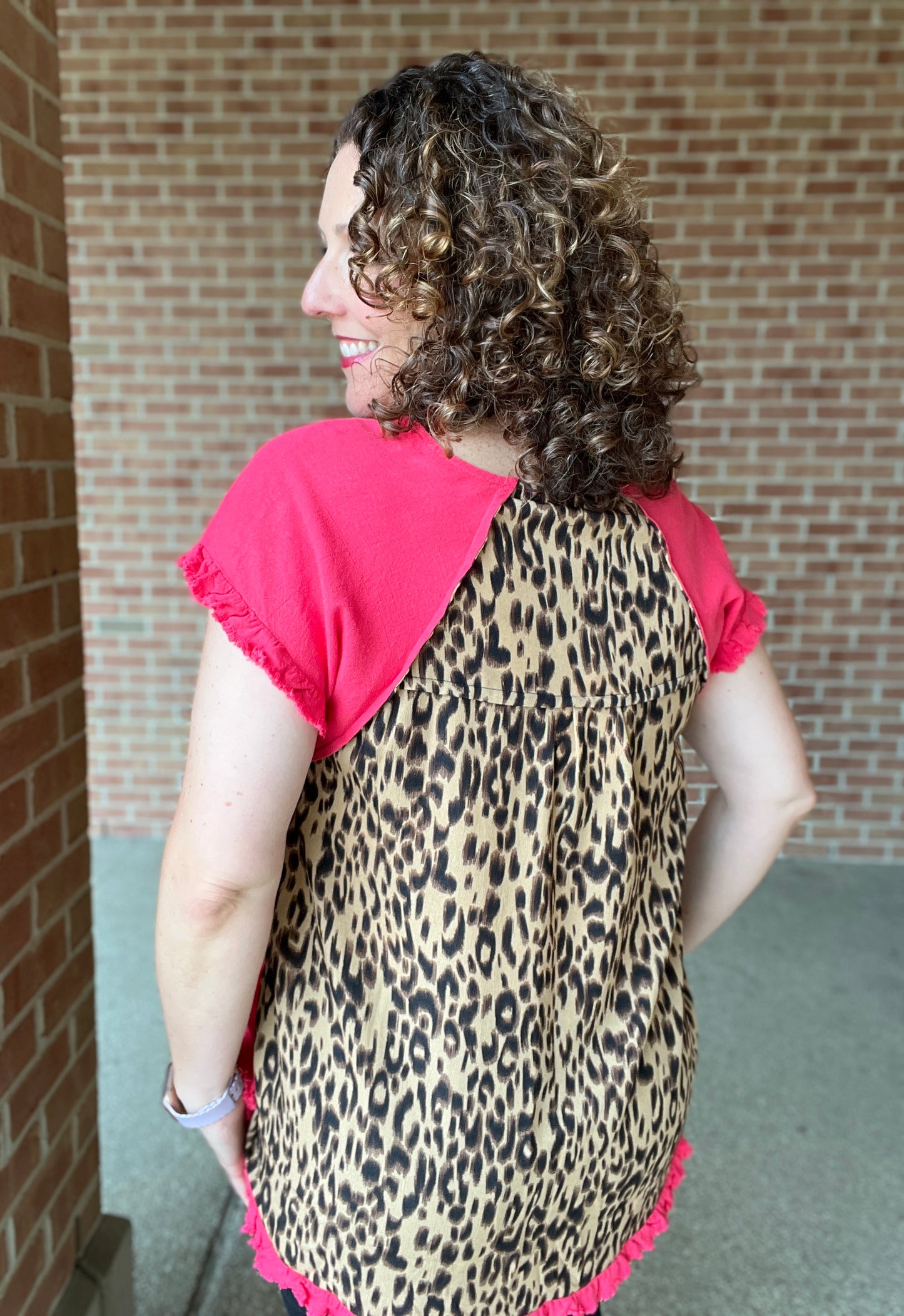 Leopard Back Ruffle Trimmed Top