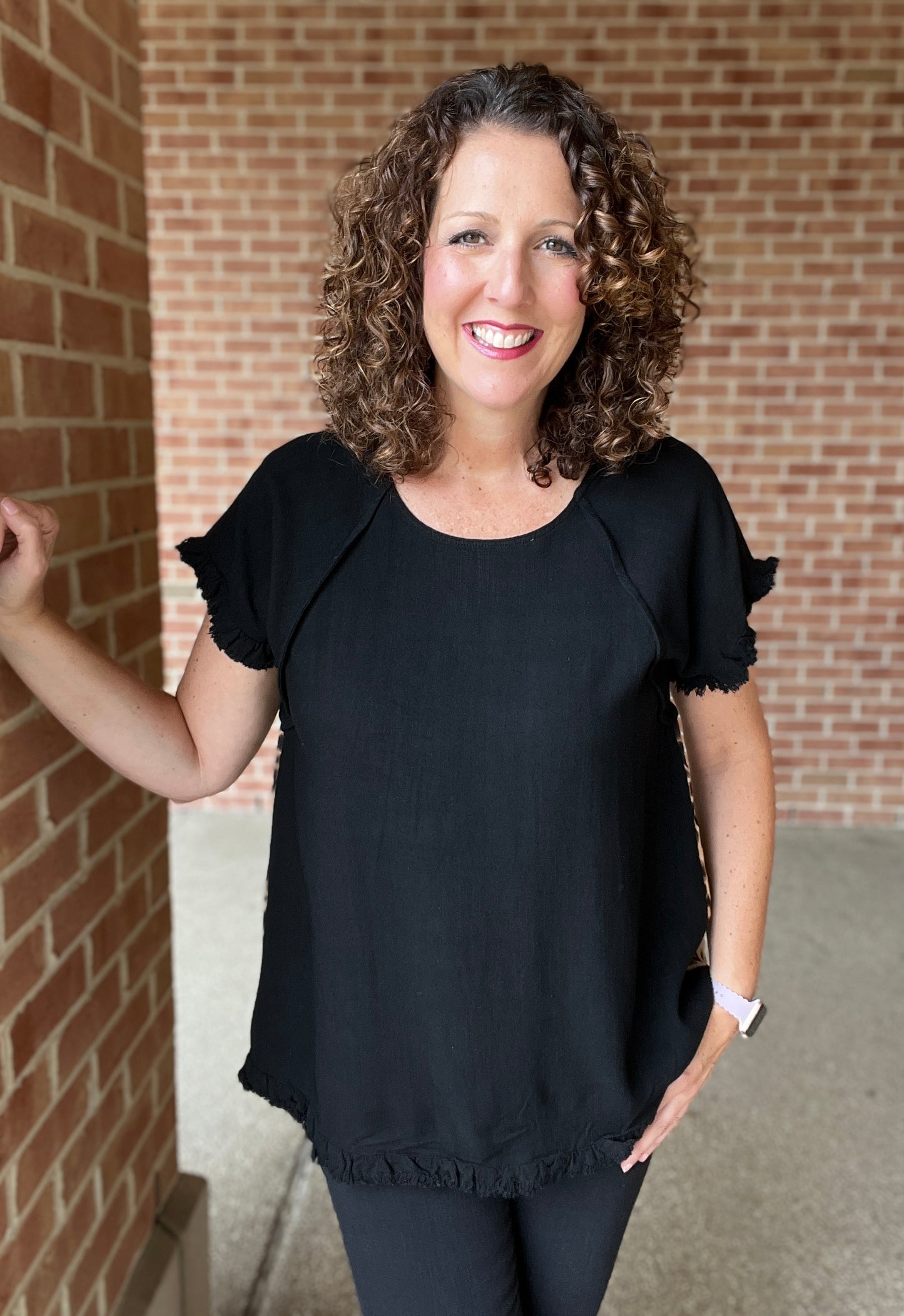 Leopard Back Ruffle Trimmed Top