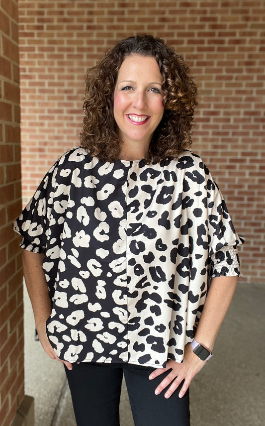 Split Animal Print Poncho Top