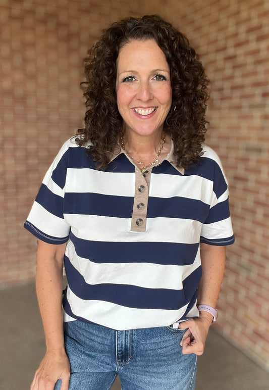 Striped Collared Polo Top