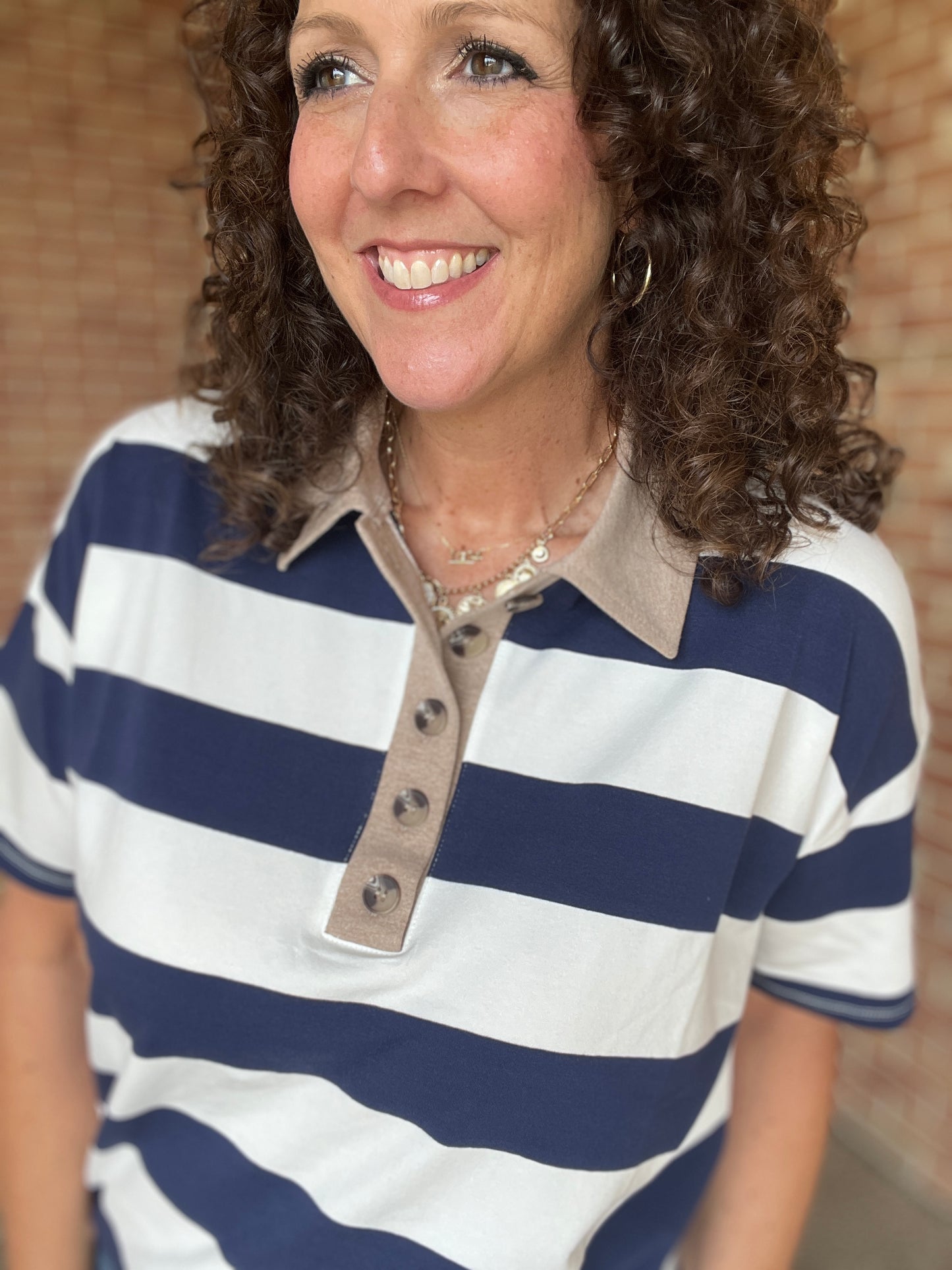 Striped Collared Polo Top