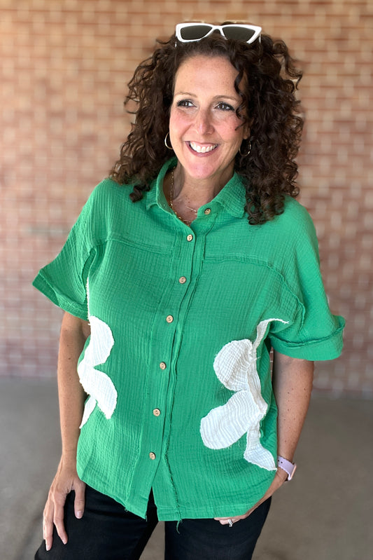 Big Flower Cotton Gauze Button Down