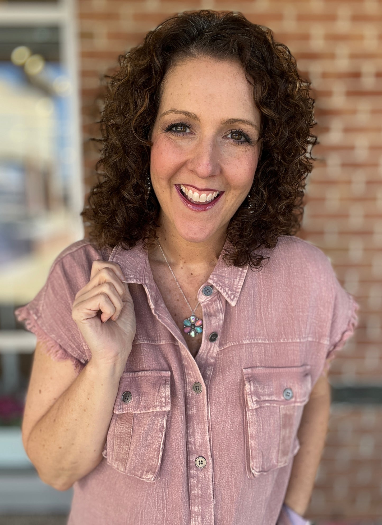 Mineral Wash Short Sleeve Button Down Top