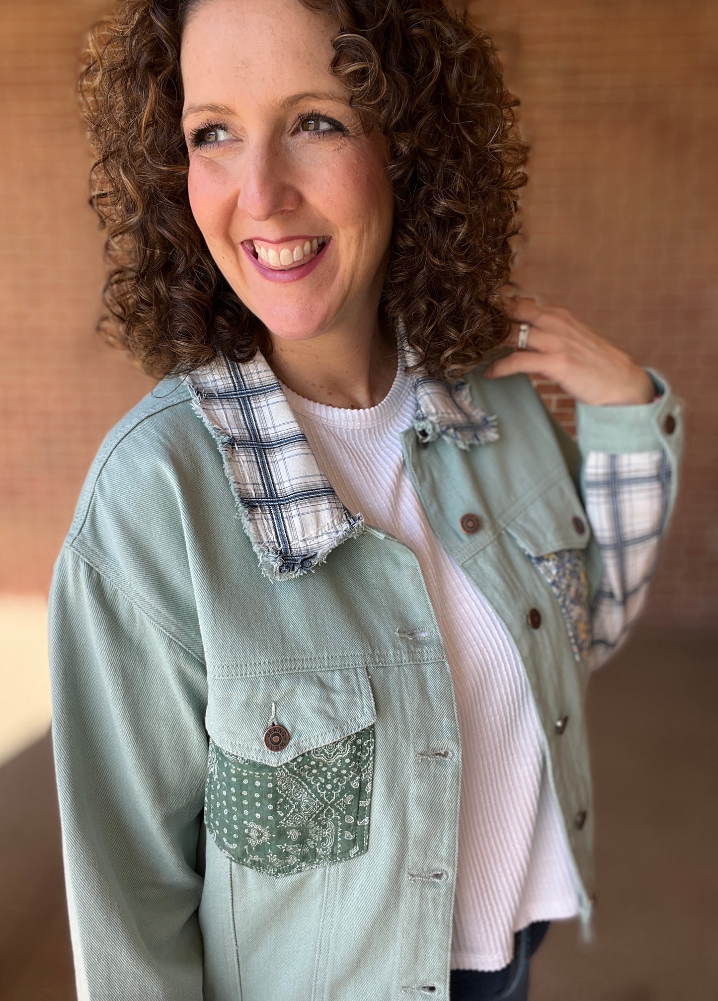 Patched & Plaid Cotton Twill Jacket