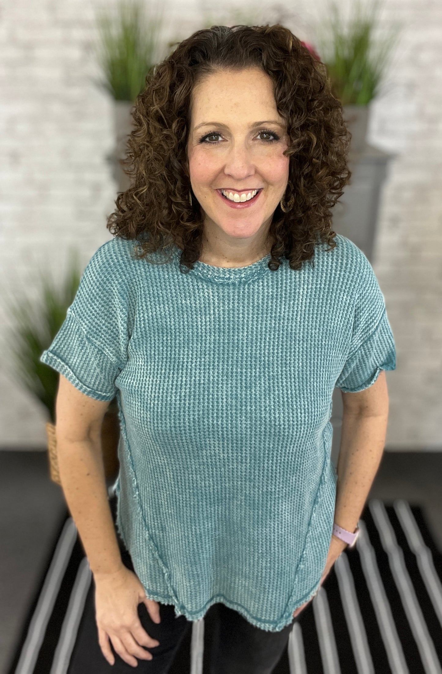 Washed Waffle Knit Top