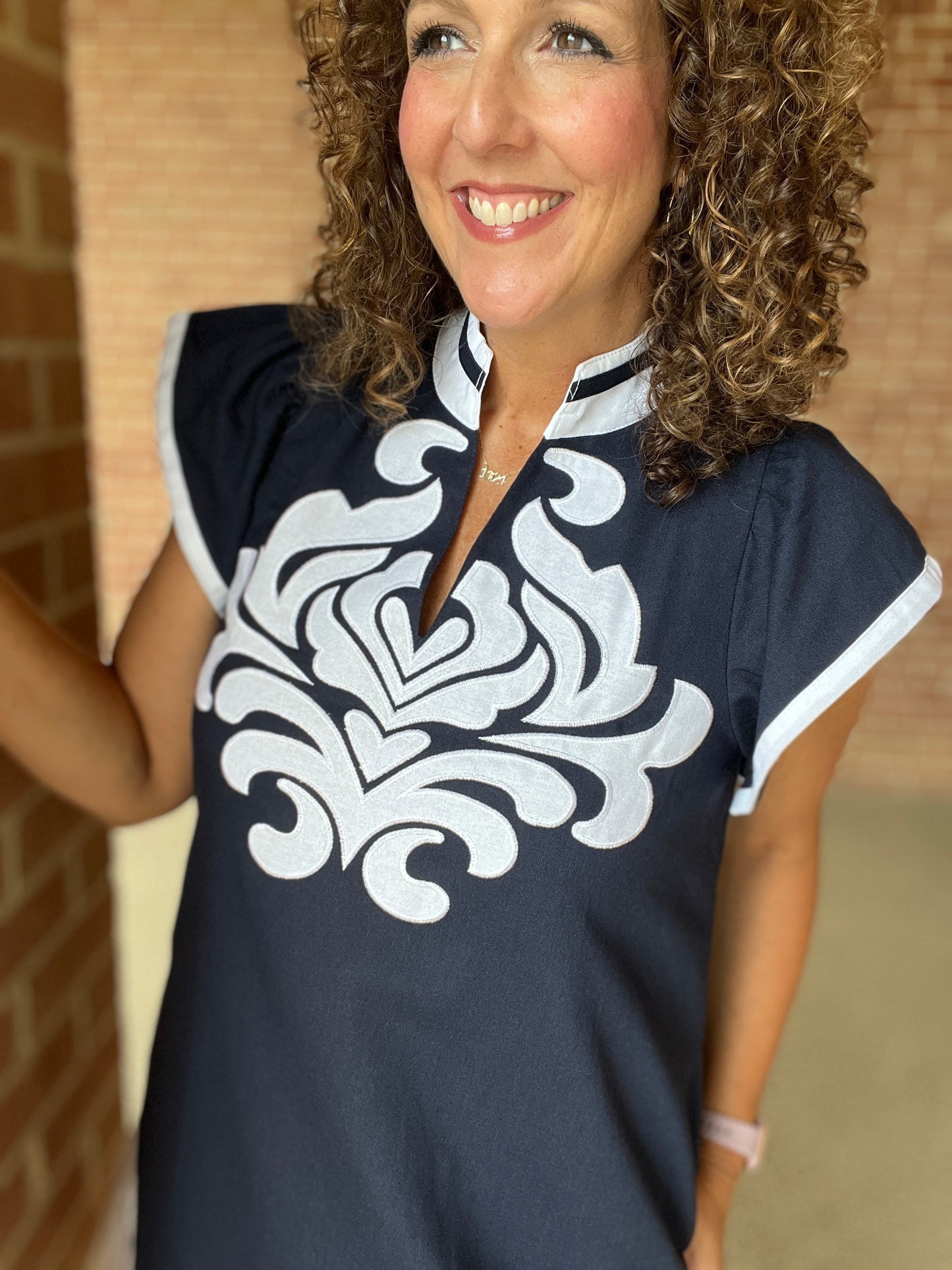Linen Dress with Applique Detail