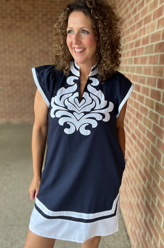 Linen Dress with Applique Detail