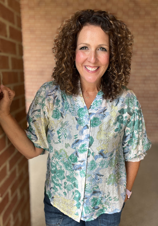 Soft Floral Button Down Top