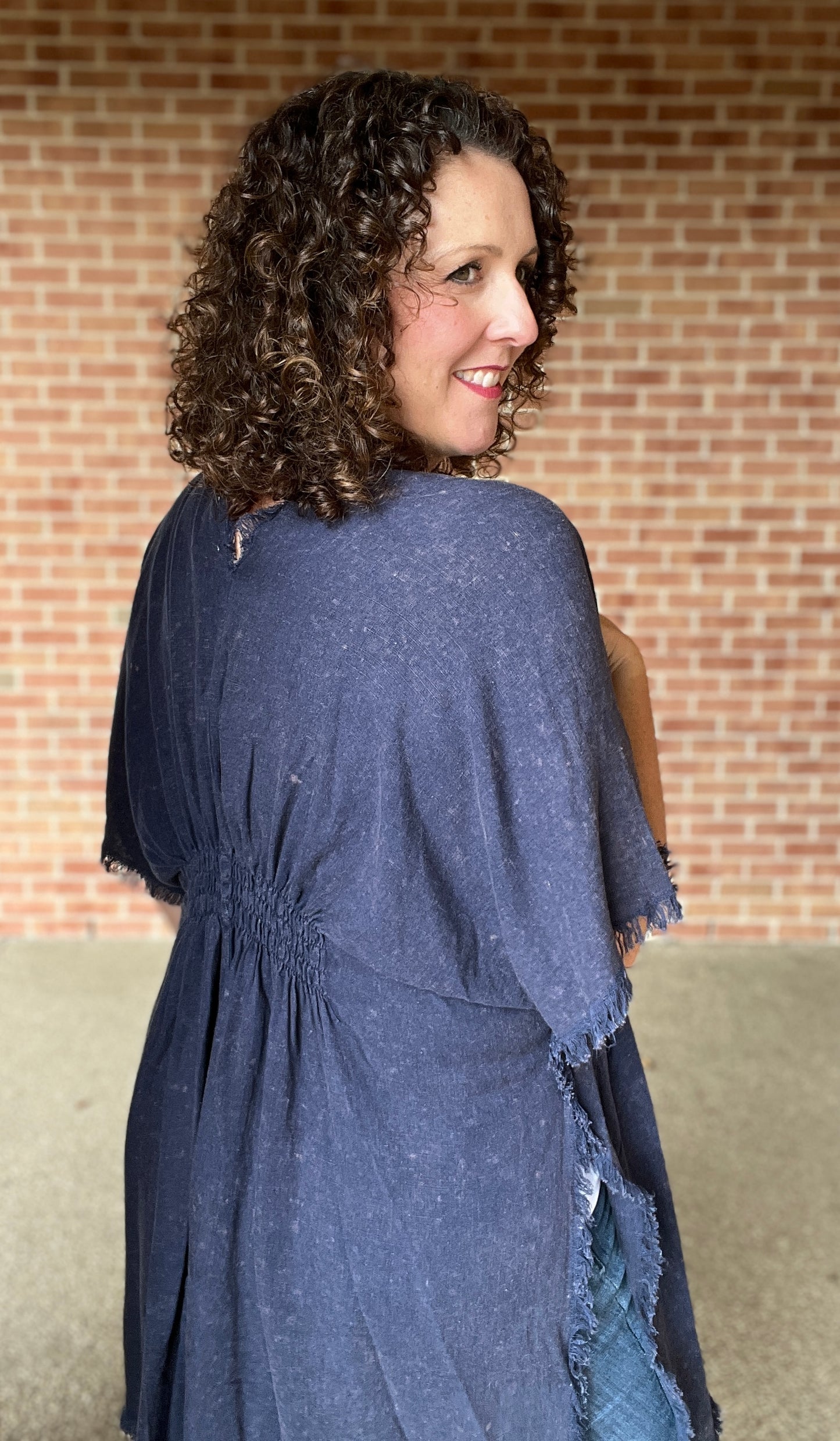 Mineral Wash Kimono with Smocking Details