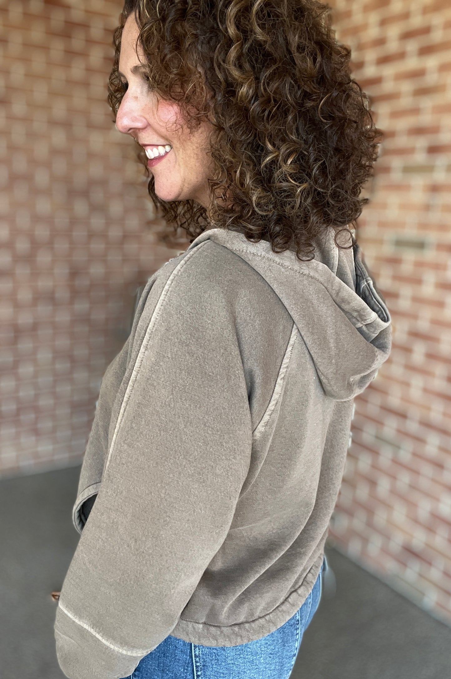 Fleece Pigment Dyed Zip Front Hoodie