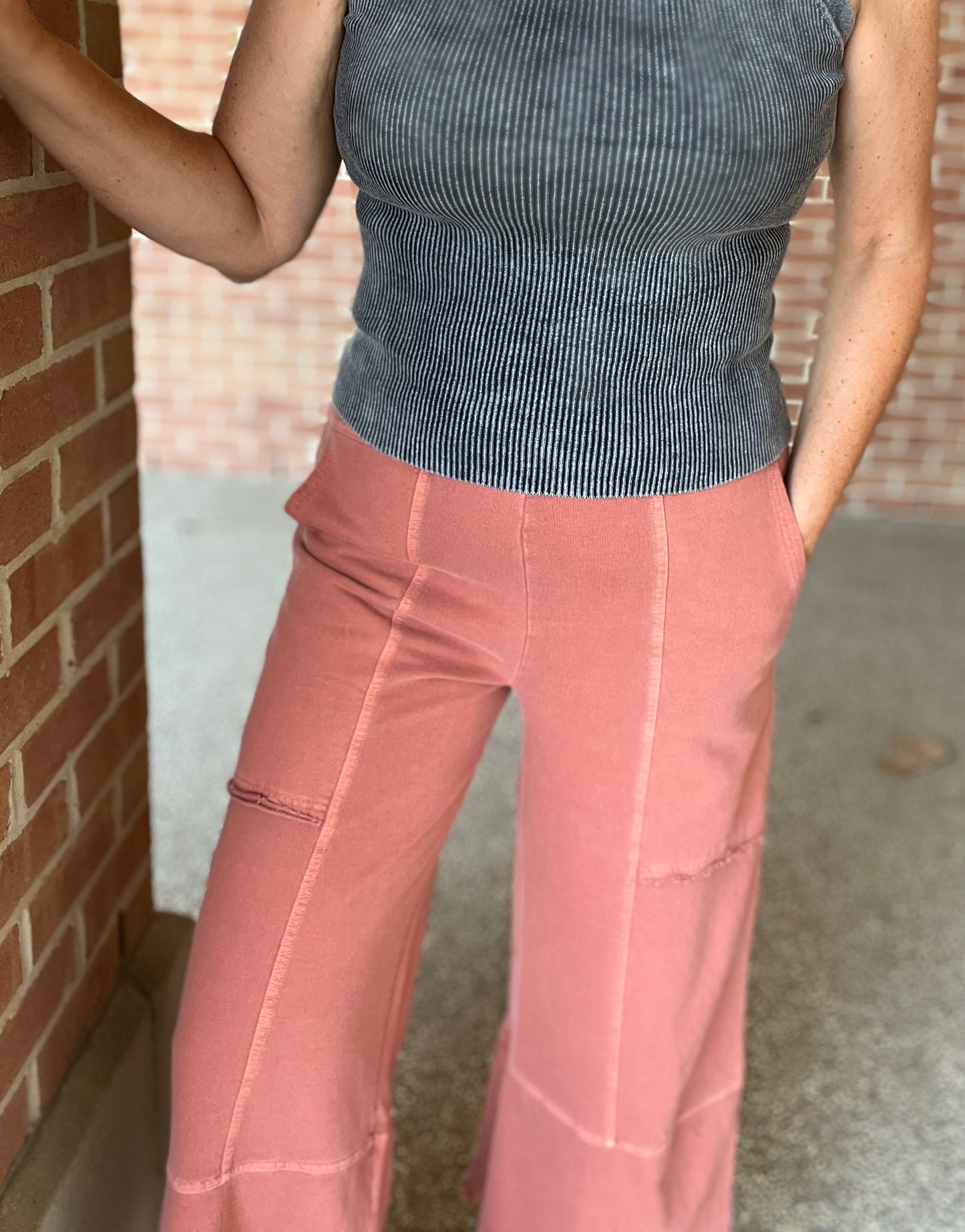 French Terry Washed Wide Leg Pants