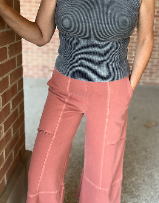 French Terry Washed Wide Leg Pants