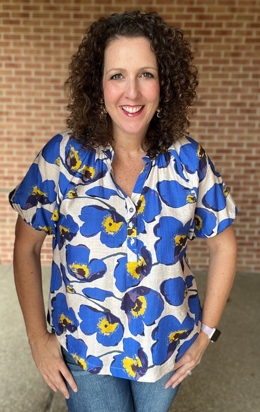 Bold Blue Floral Top