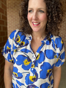 Bold Blue Floral Top