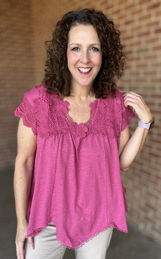 Pointed Bottom Berry Lace Top