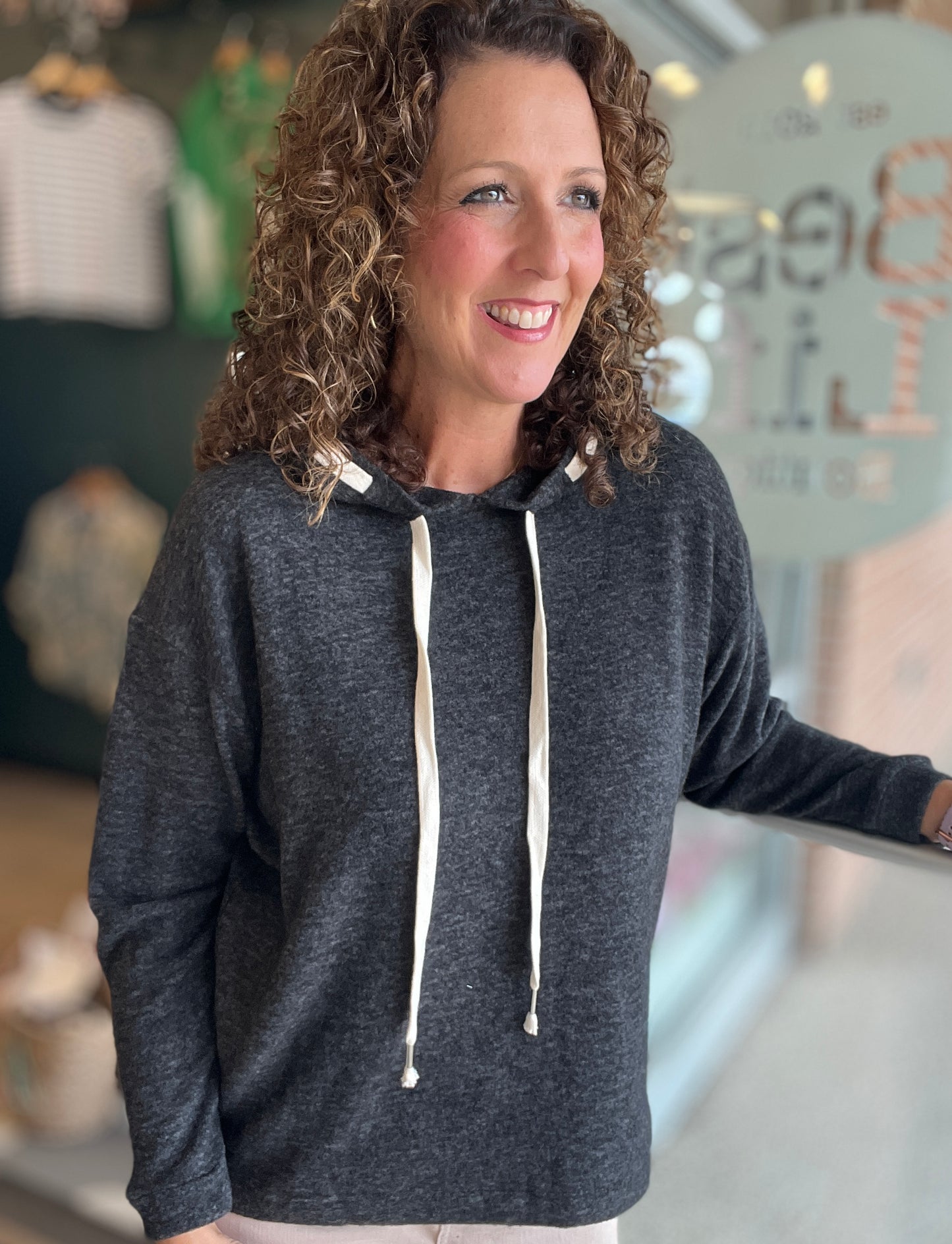 Soft Hoodie with Woven Drawstring