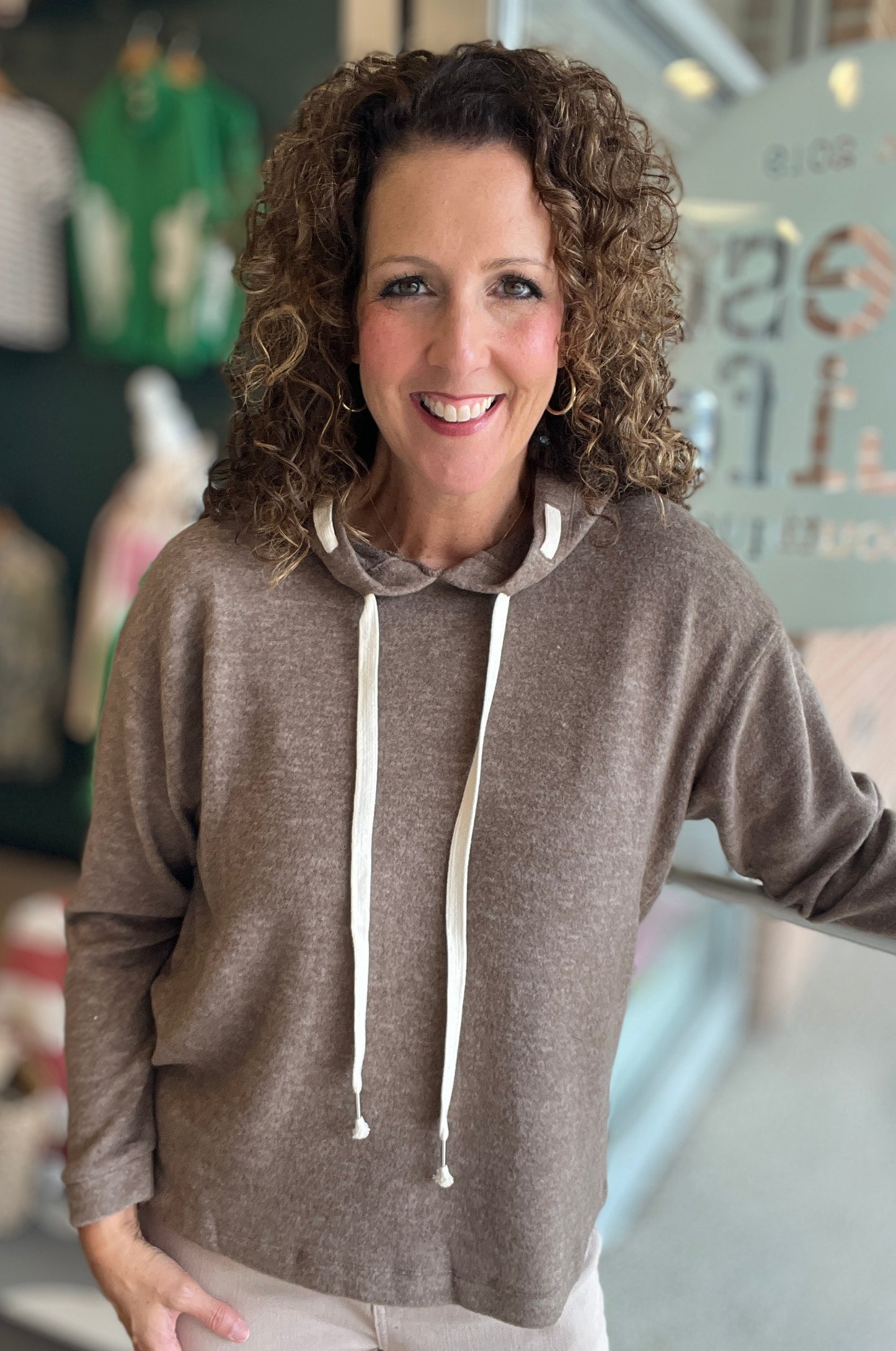 Soft Hoodie with Woven Drawstring