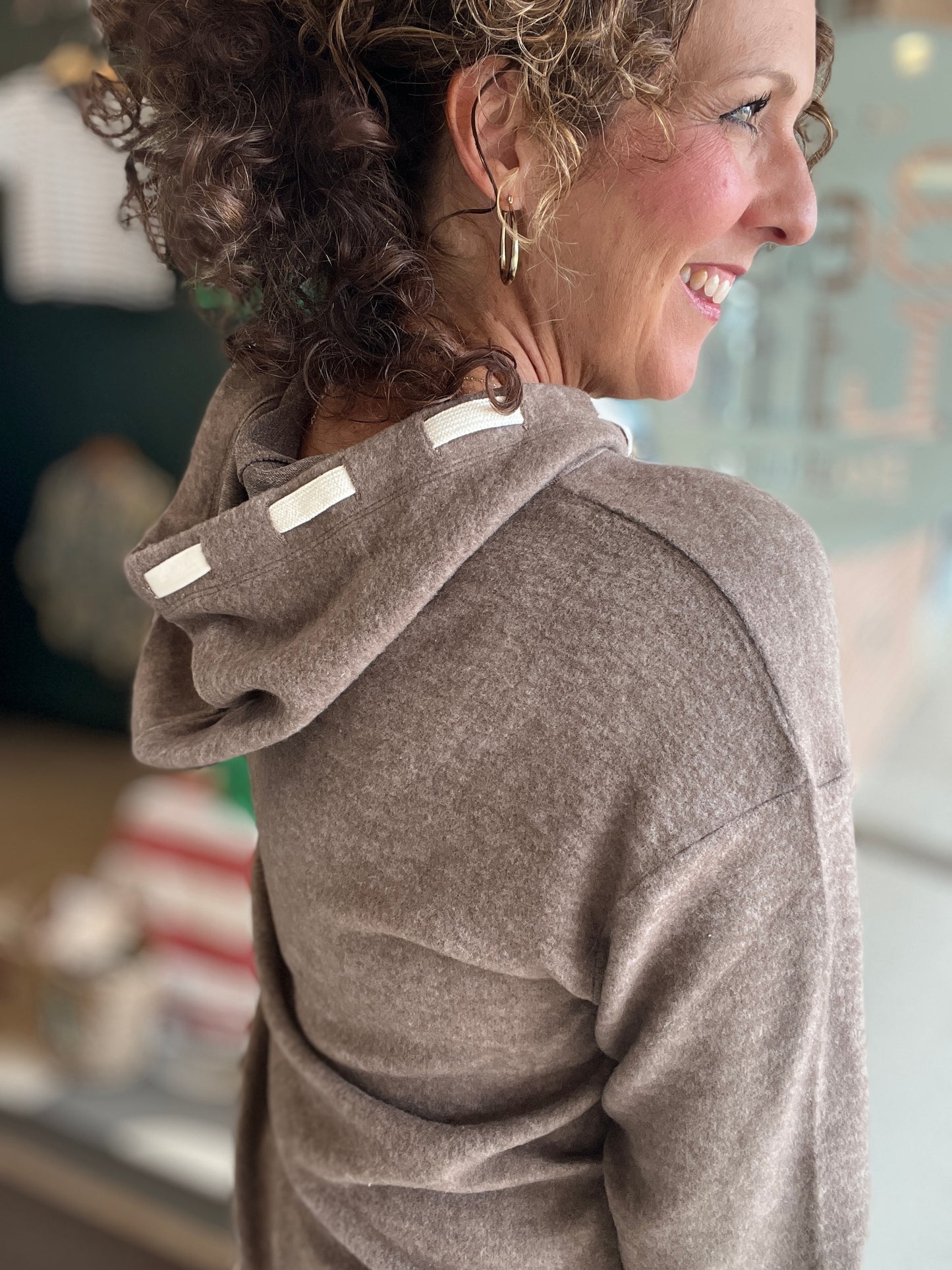Soft Hoodie with Woven Drawstring