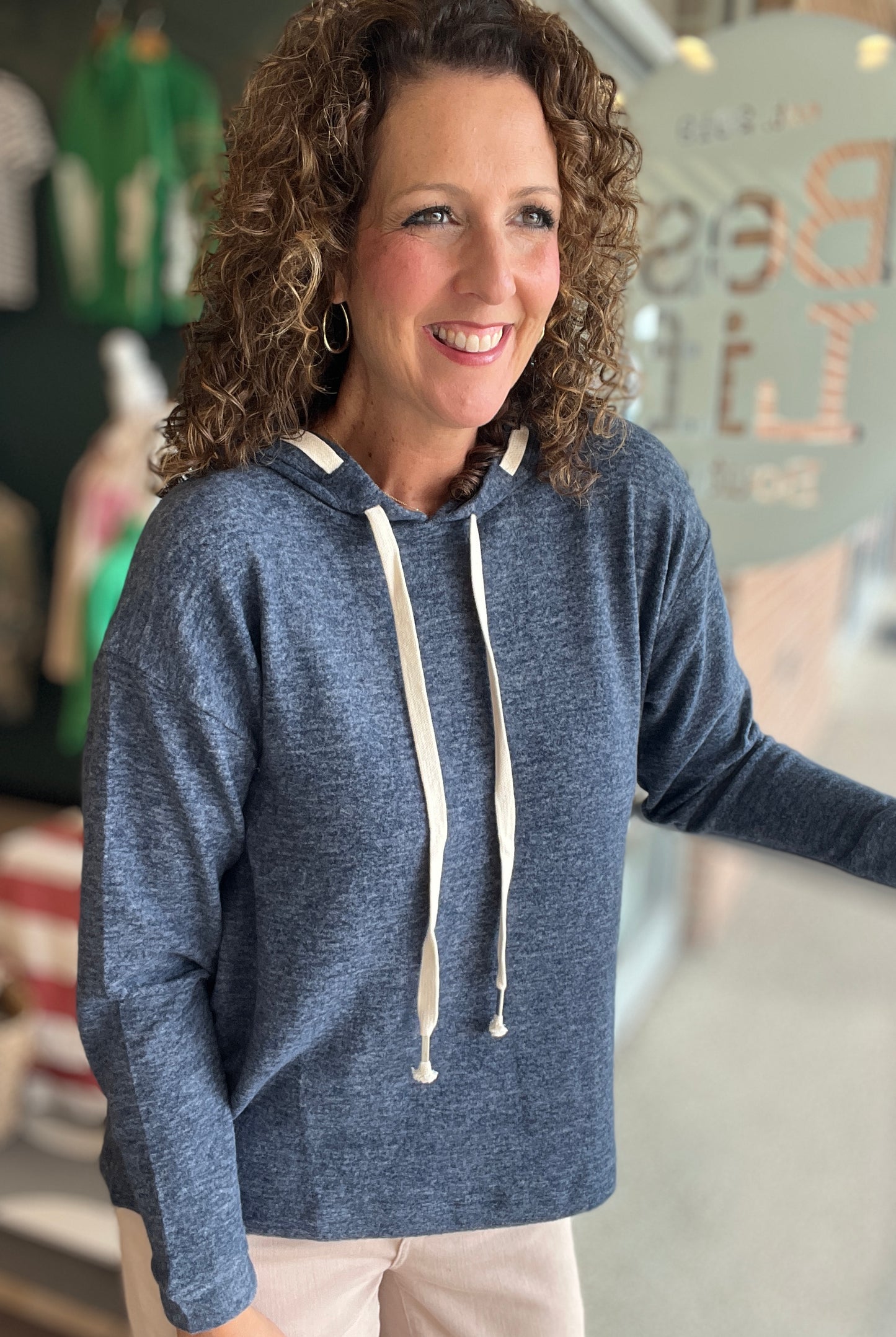 Soft Hoodie with Woven Drawstring