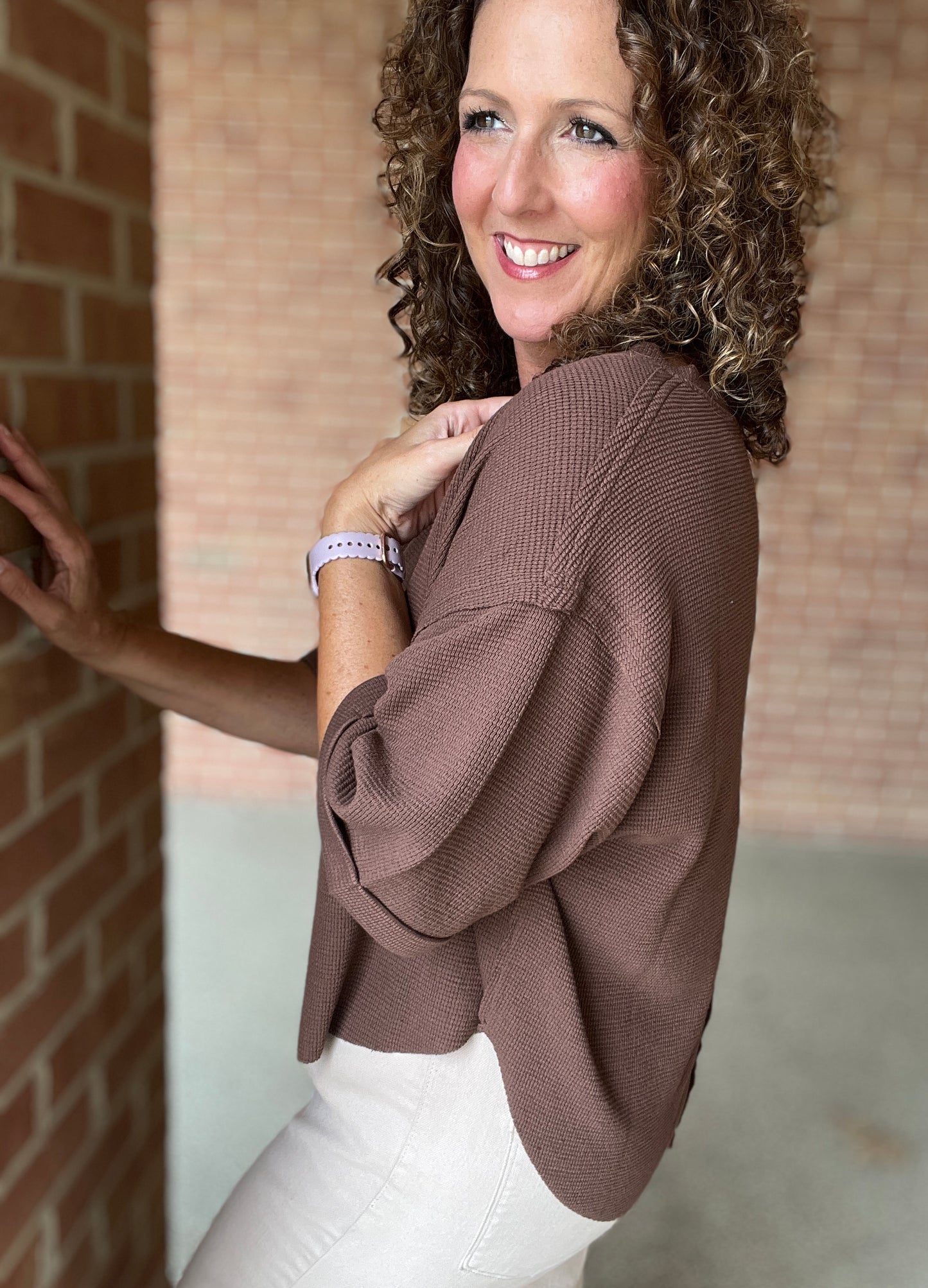 Waffle Knit Rounded Hem Top