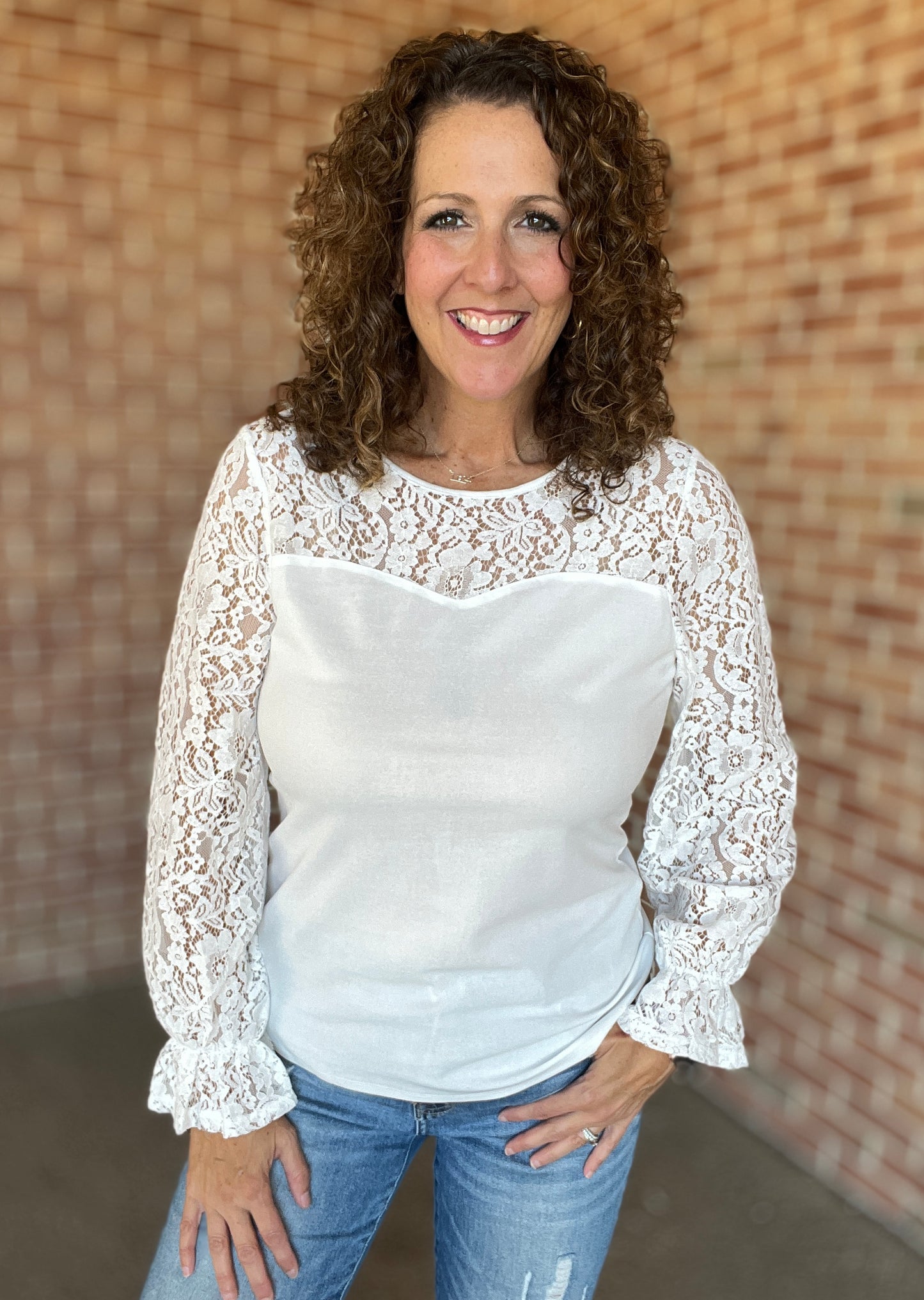 Lace Yoke and Sleeve Top