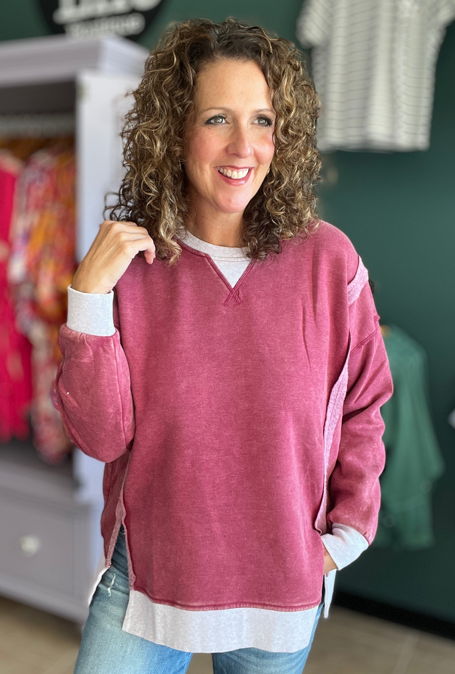 Fleece Washed Pullover with Contrast Trim