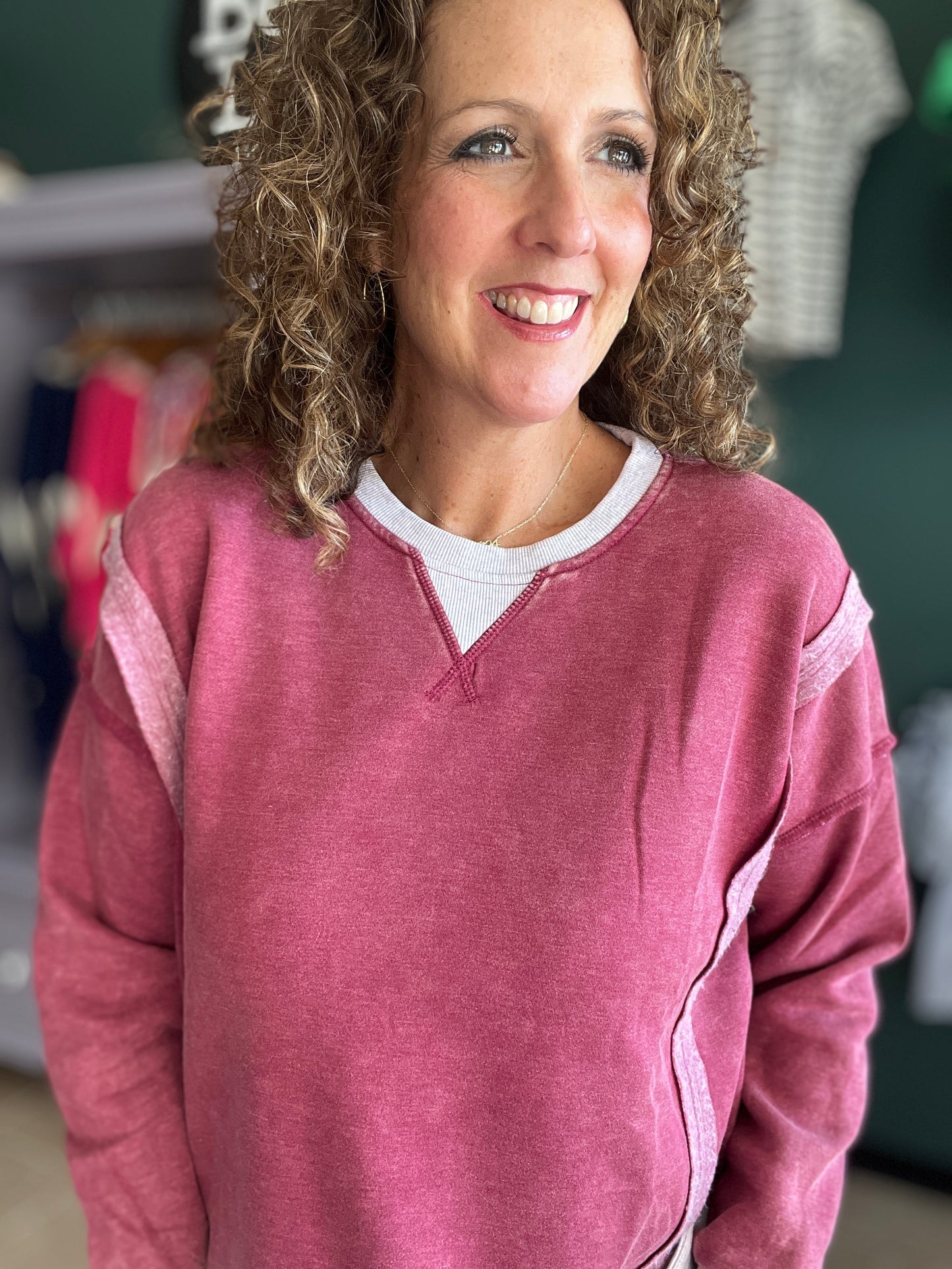 Fleece Washed Pullover with Contrast Trim