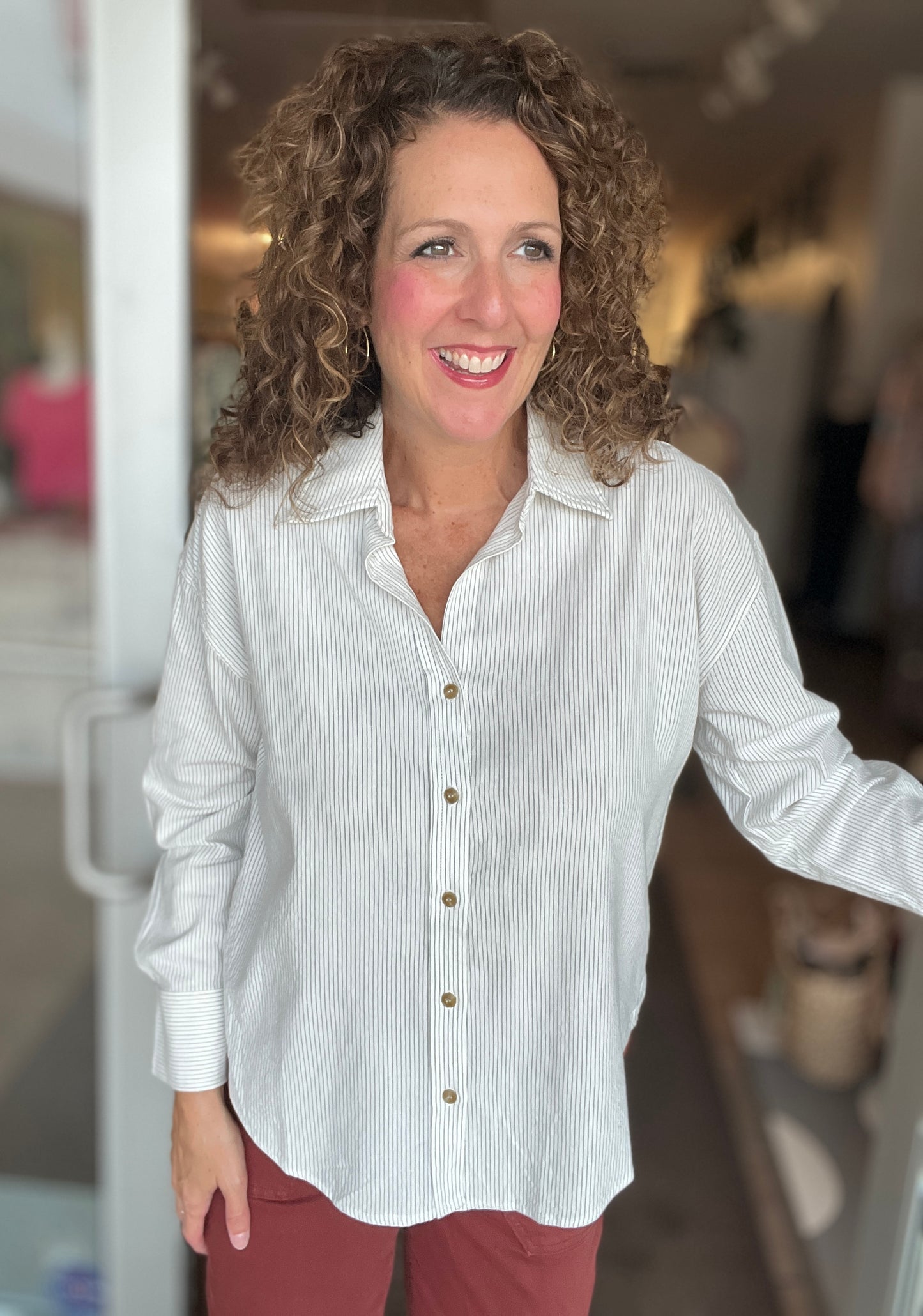 Pinstripe Button Down Blouse