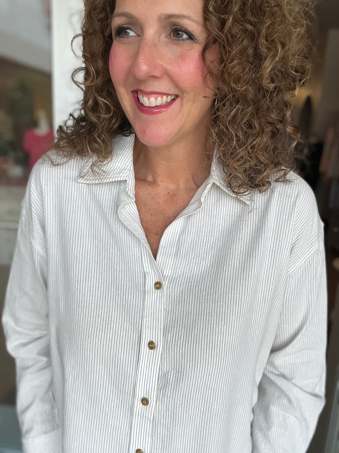 Pinstripe Button Down Blouse