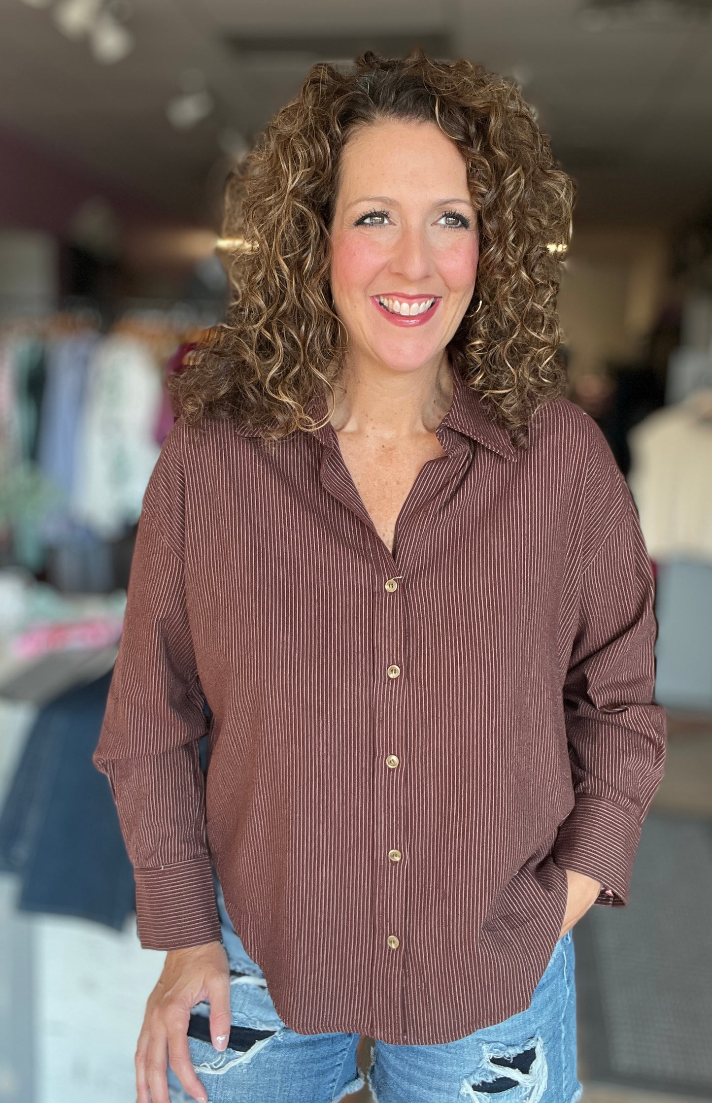 Pinstripe Button Down Blouse