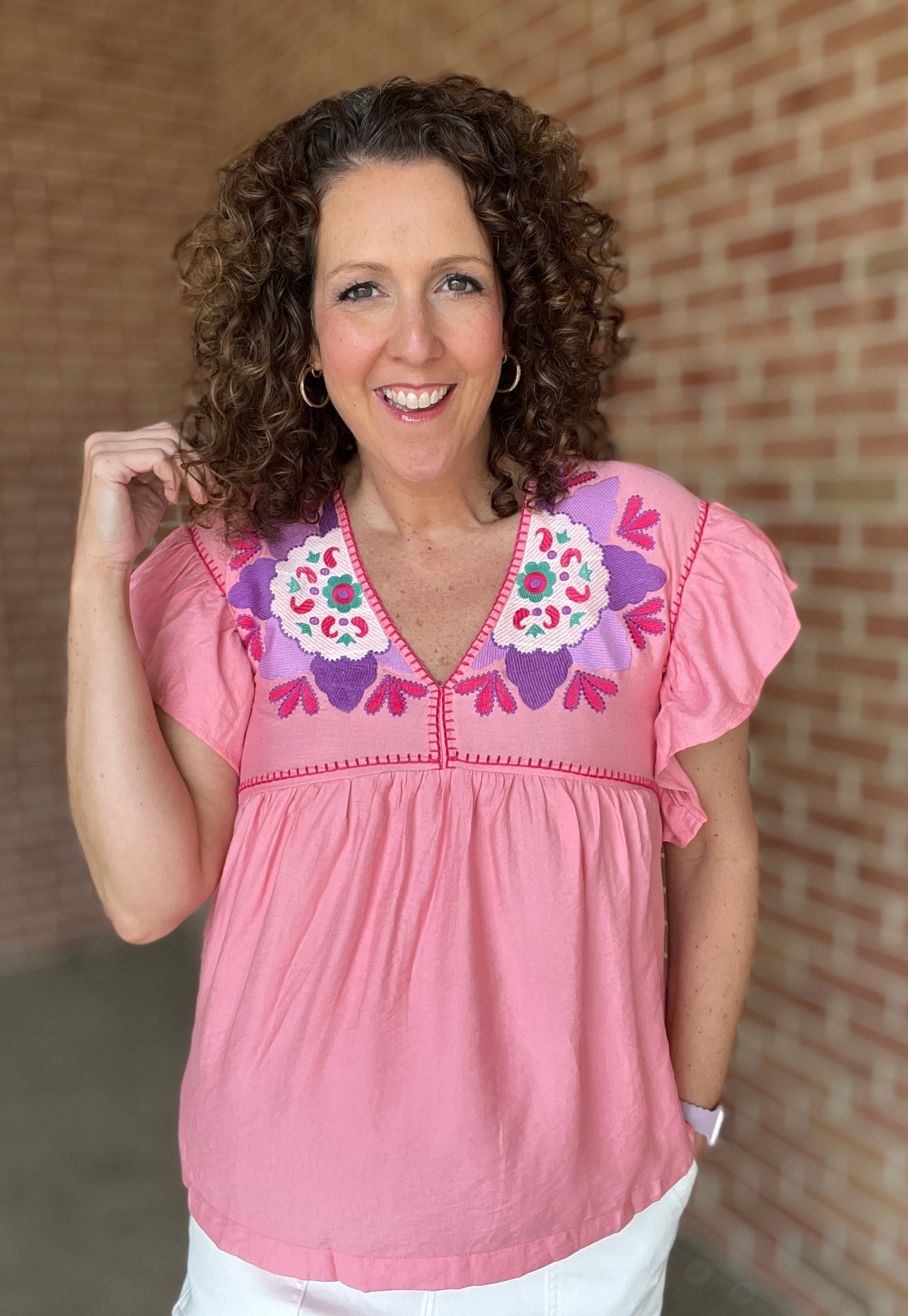 Bold Embroidered Yoke Top