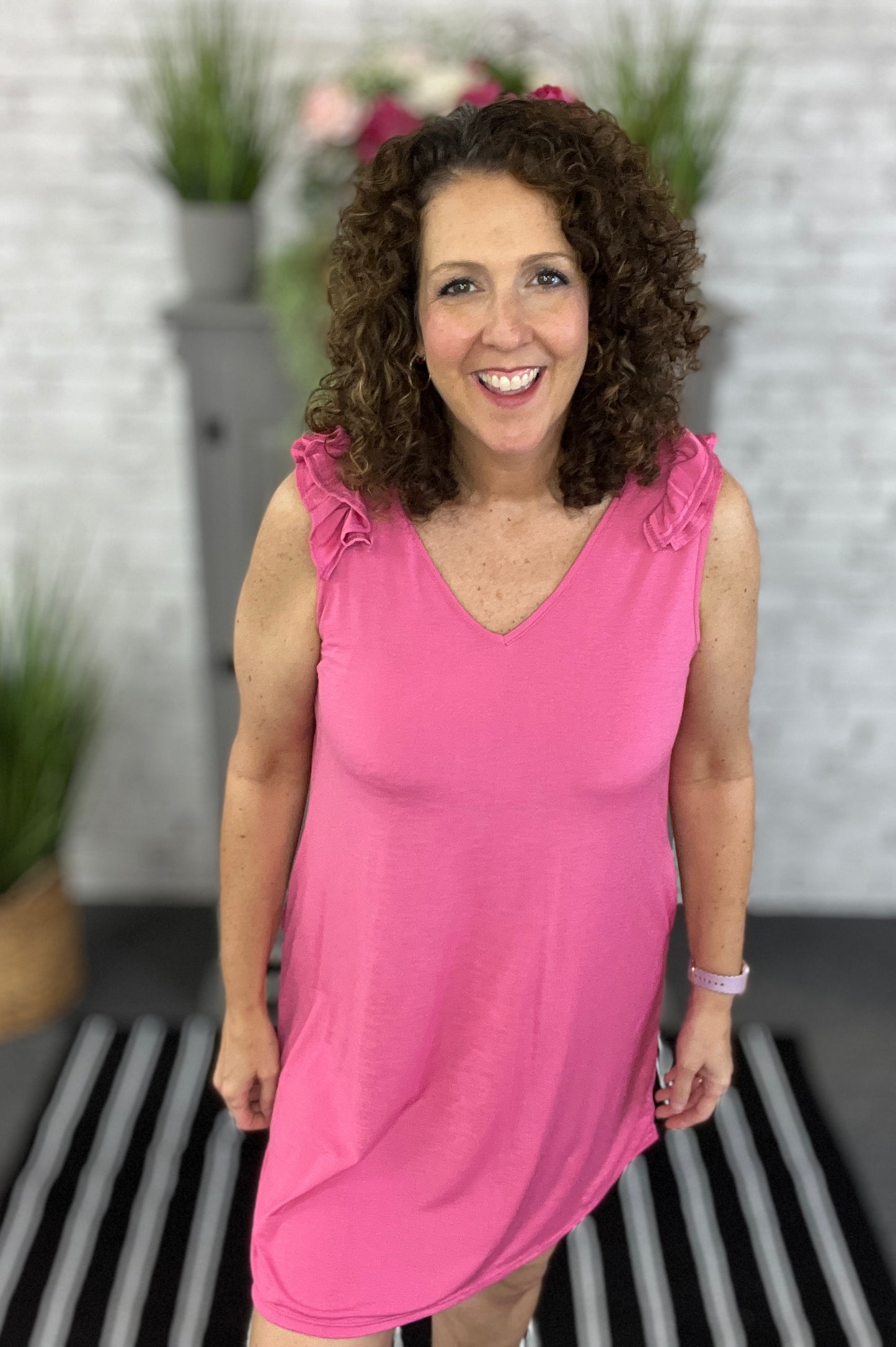 Ruffled Strap Tank Dress with Pockets