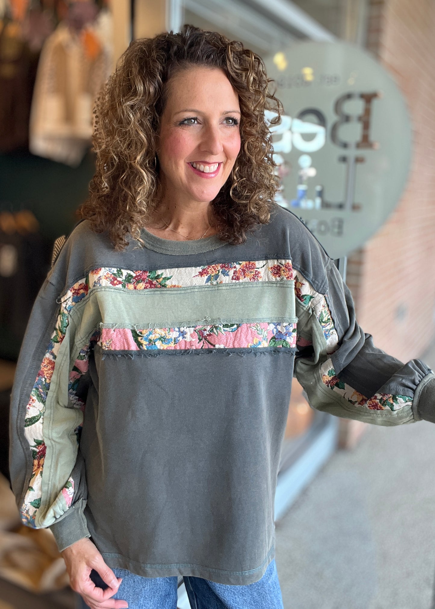 Patched Mineral Wash Sweatshirt with Jacquard Detail