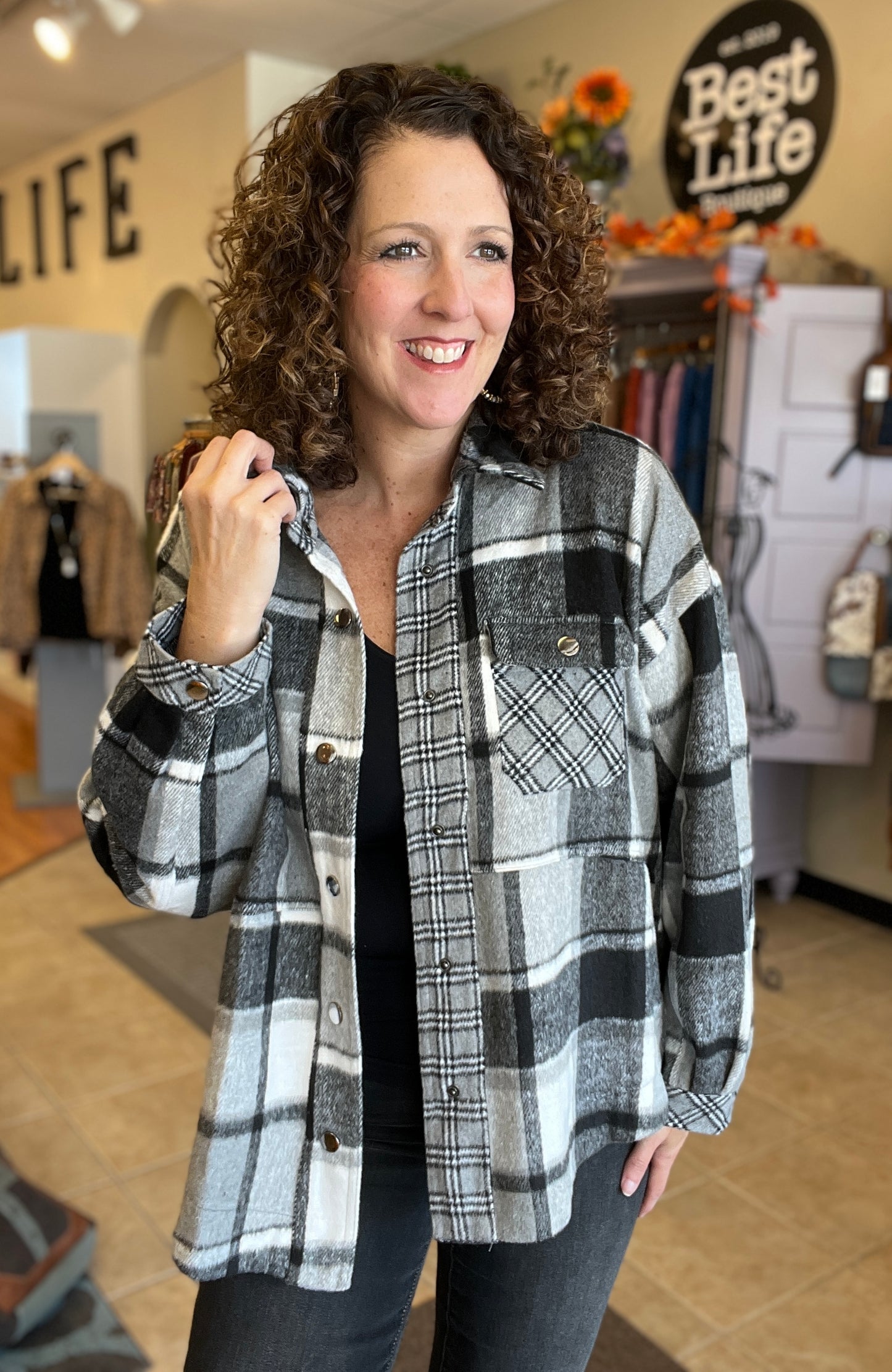 Mixed Plaid Shacket with Chest Pockets