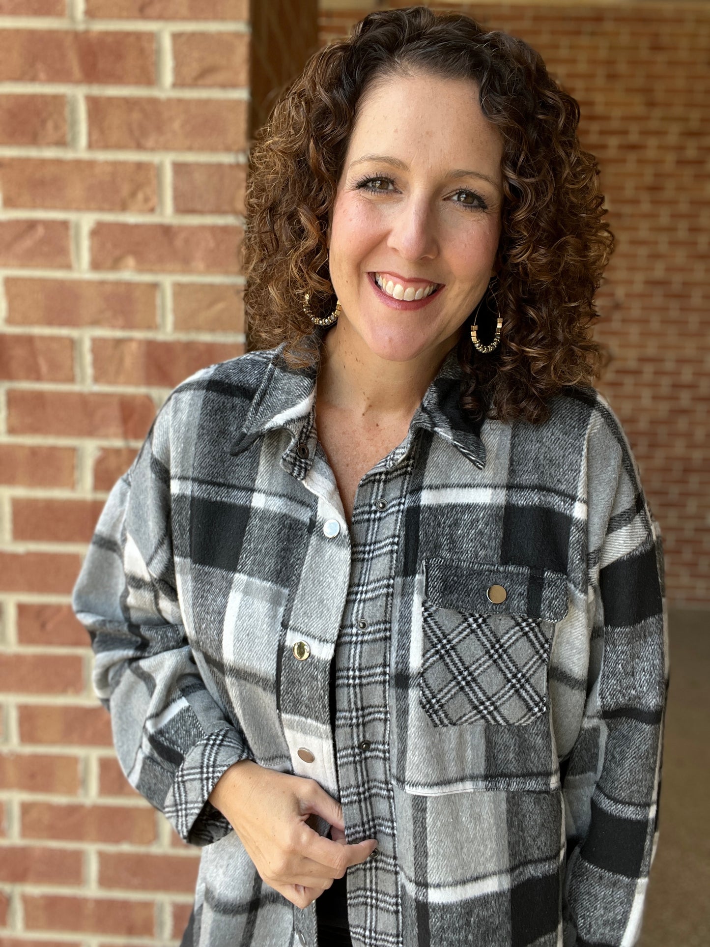 Mixed Plaid Shacket with Chest Pockets