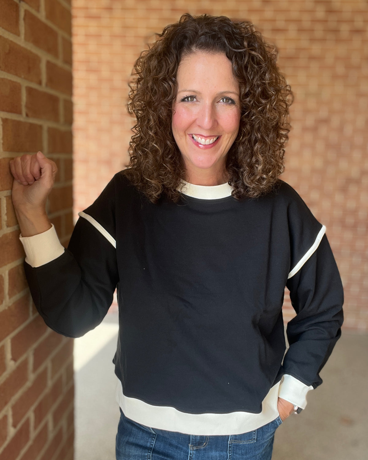 Contrast Trim Drop Shoulder Pullover