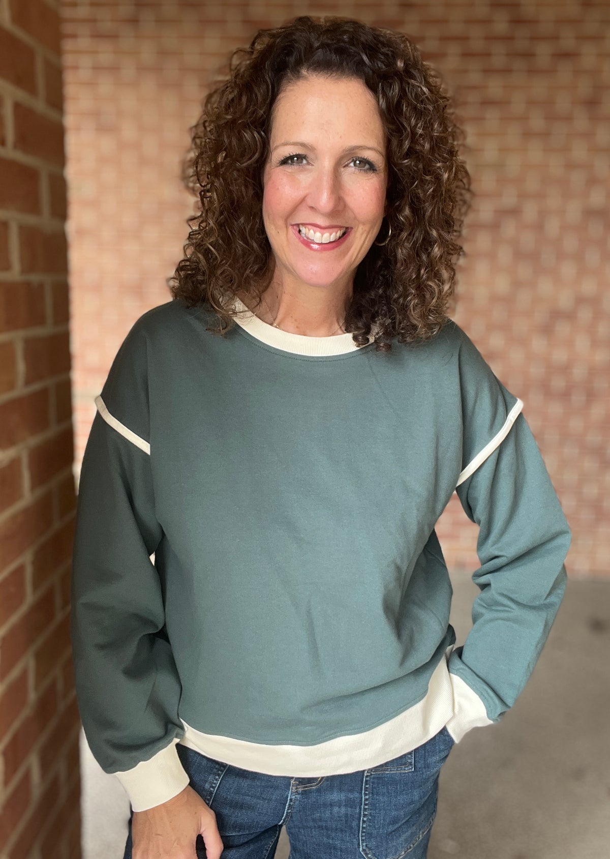 Contrast Trim Drop Shoulder Pullover