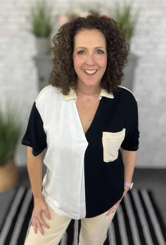 Neutral Color Block Top