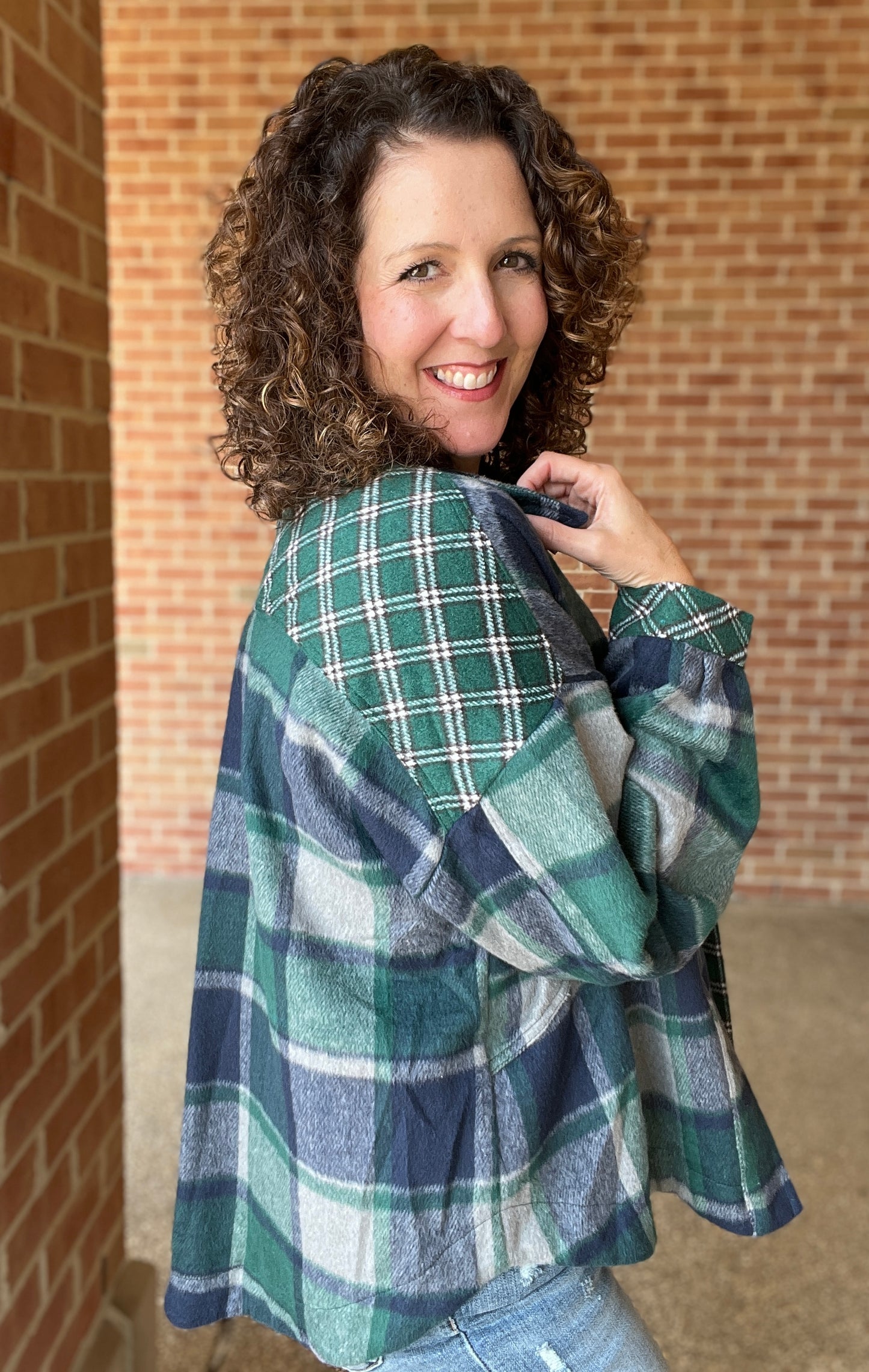 Mixed Plaid Shacket with Chest Pockets