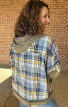 Load image into Gallery viewer, Raw Edge Plaid Shacket with Hood