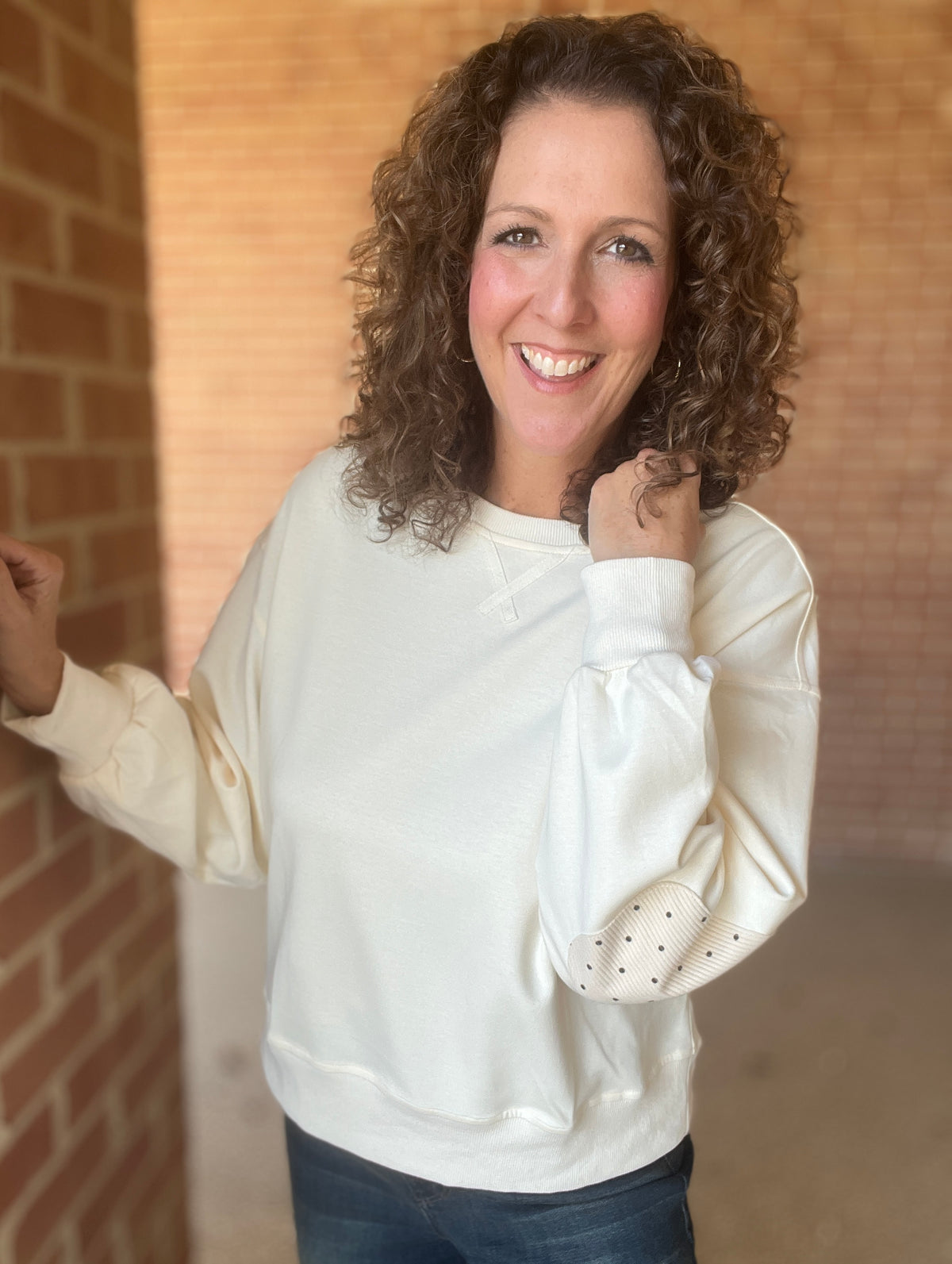 Scuba Pullover with Polka Dot Elbow Patch