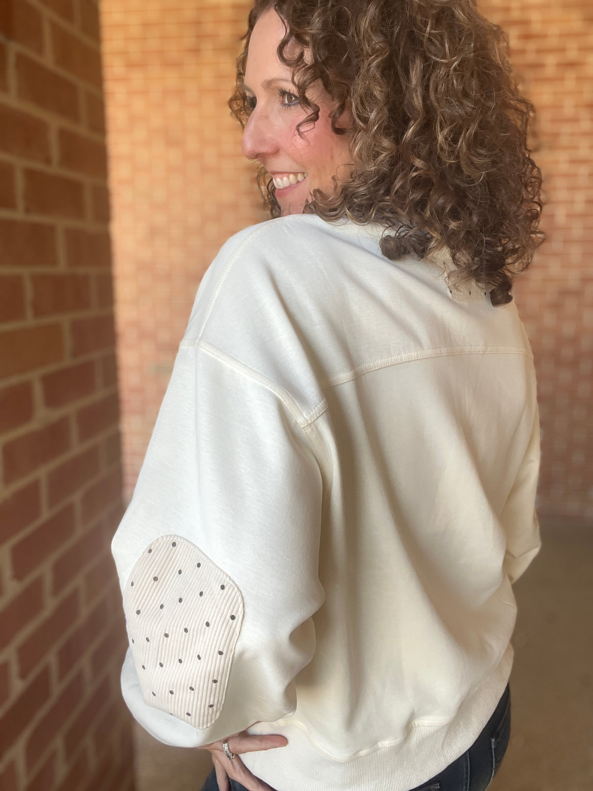 Scuba Pullover with Polka Dot Elbow Patch
