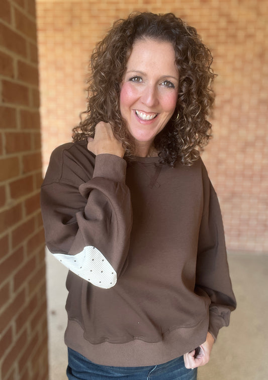Scuba Pullover with Polka Dot Elbow Patch
