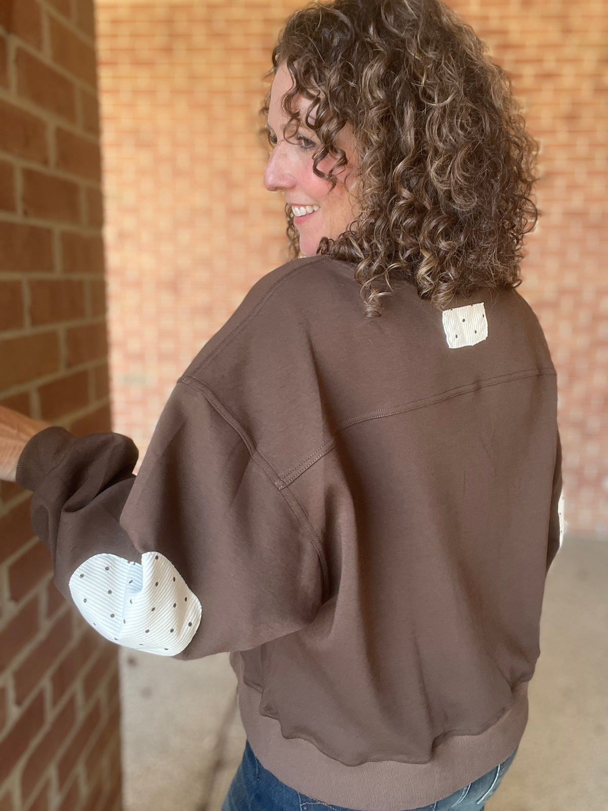 Scuba Pullover with Polka Dot Elbow Patch