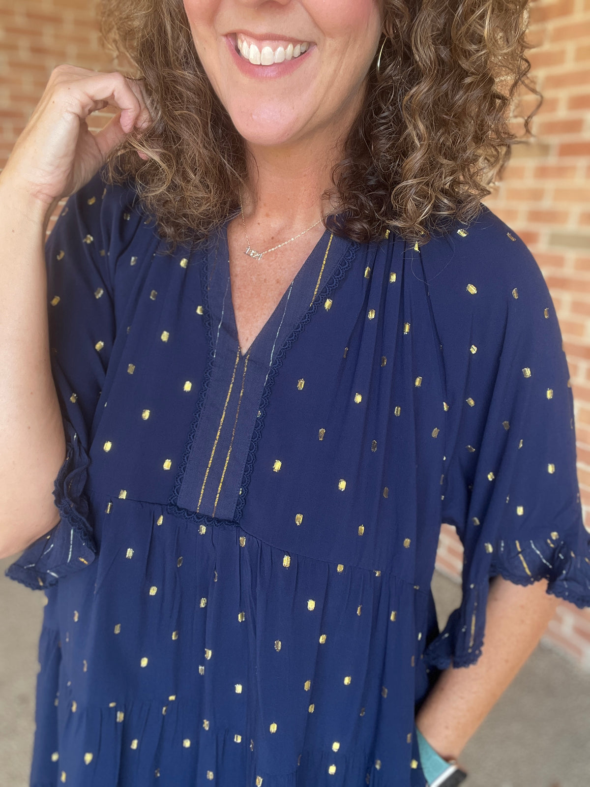 Metallic Dot Tiered Dress with Pockets