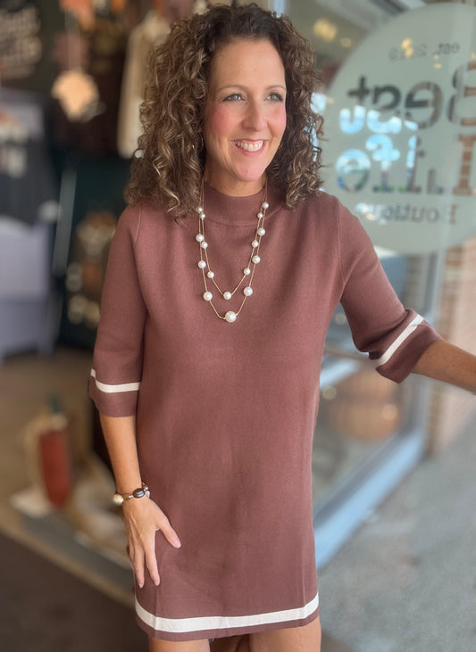 Mock Neck Contrast Trim Sweater Dress