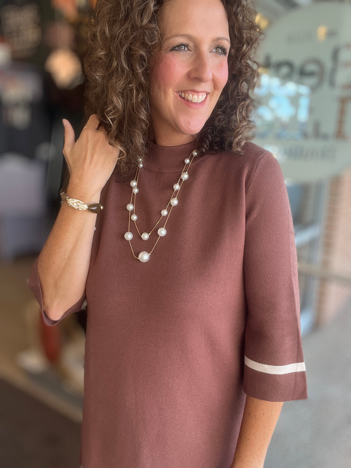 Mock Neck Contrast Trim Sweater Dress