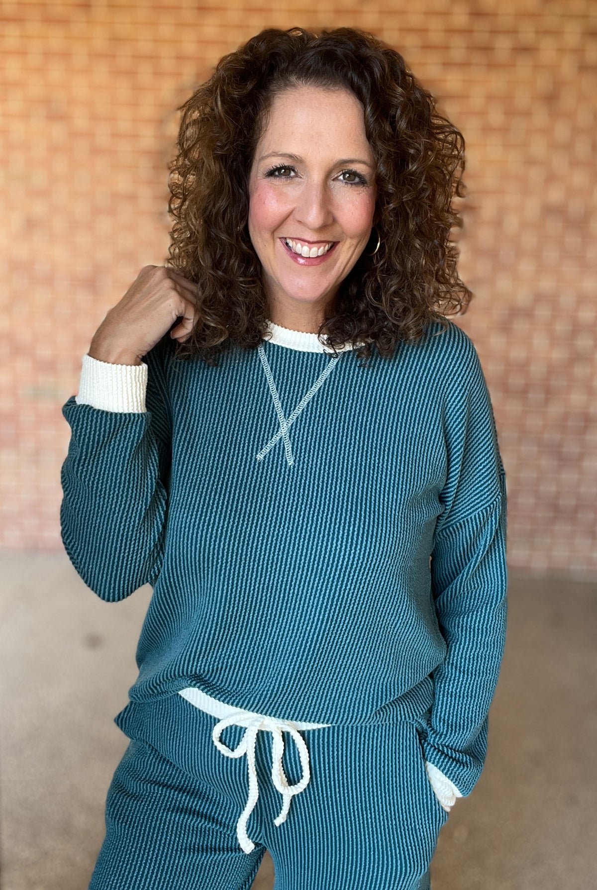 Corded Top and Pants Set with Contrast Trim