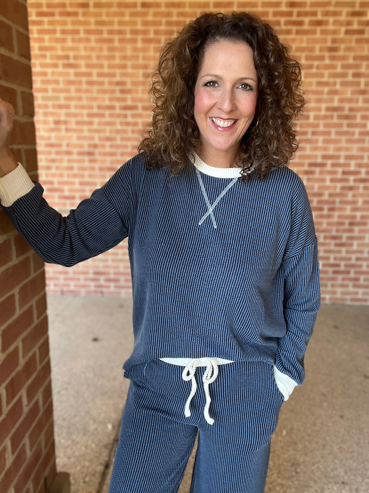 Corded Top and Pants Set with Contrast Trim