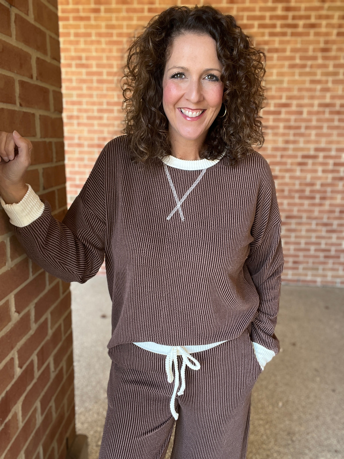 Corded Top and Pants Set with Contrast Trim
